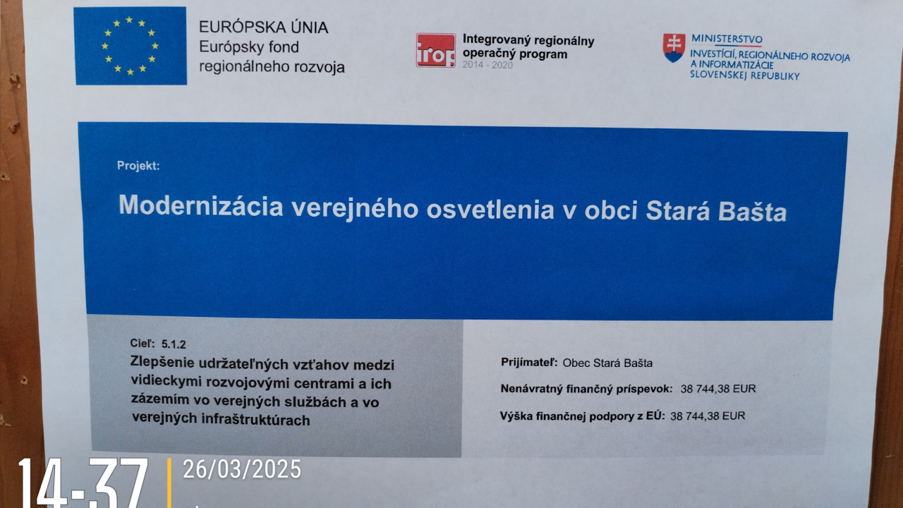 Fotografia fotogalérie Modernizácia verejného osvetlenia v obci Stará Bašta