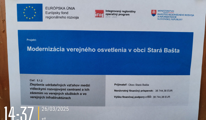 1. fotografia fotogalérie Modernizácia verejného osvetlenia v obci Stará Bašta